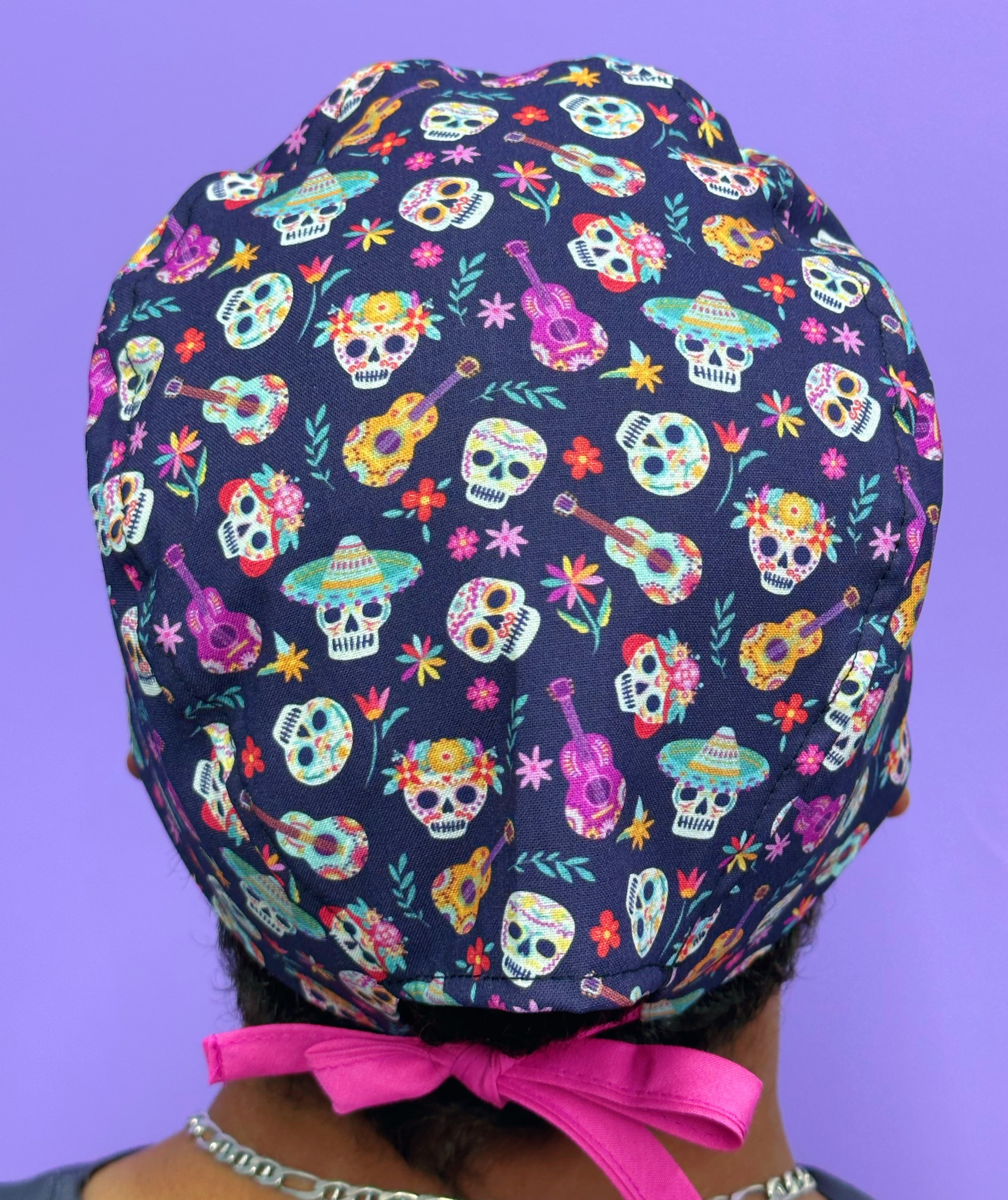 Dia De Los Muertos Skulls & Guitars Unisex Holiday Scrub Cap