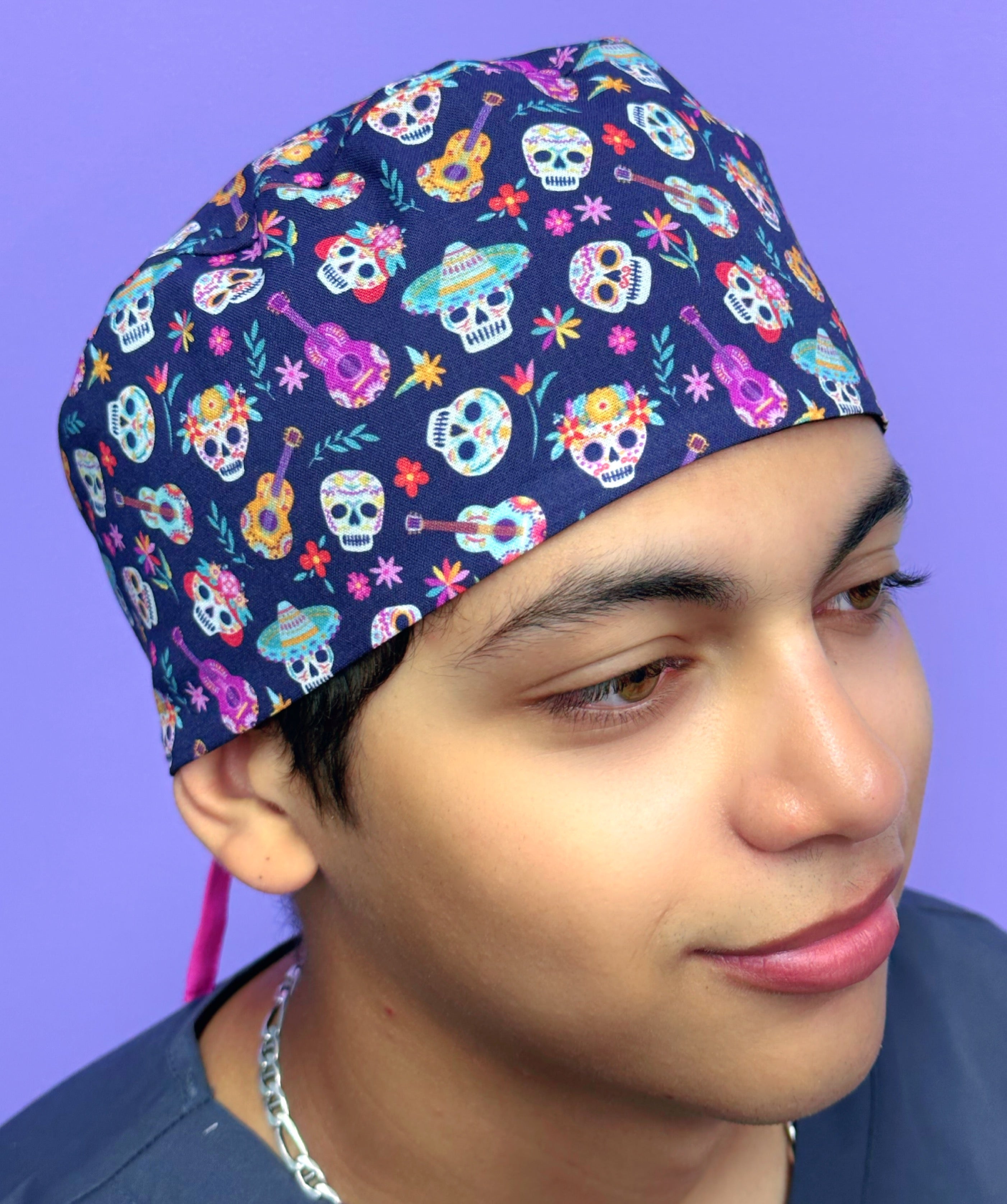 Dia De Los Muertos Skulls & Guitars Unisex Holiday Scrub Cap