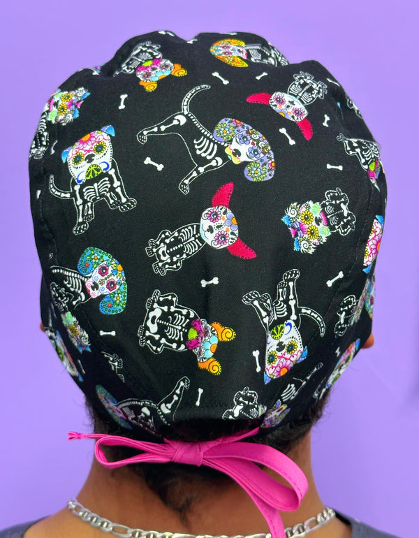 Dia De Los Muertos Skeleanimals Dogs Unisex Holiday Scrub Cap