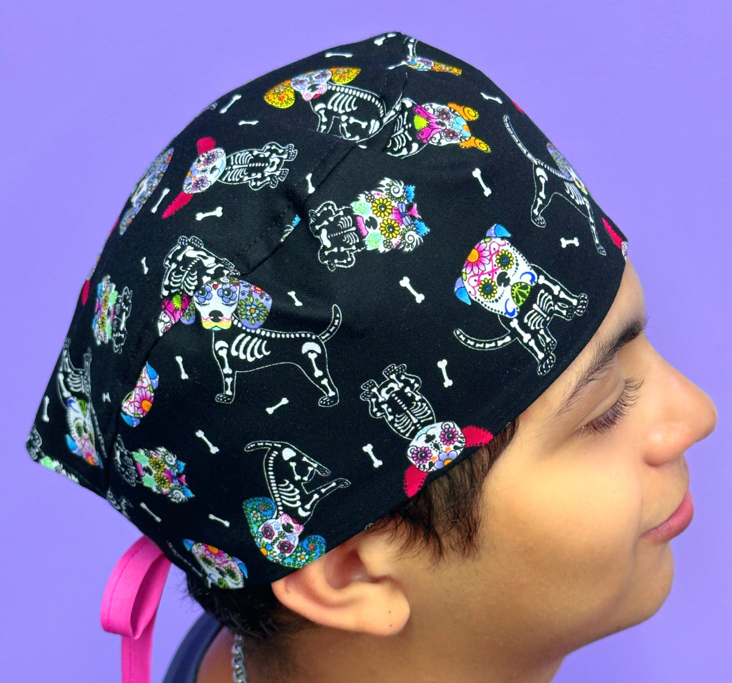 Dia De Los Muertos Skeleanimals Dogs Unisex Holiday Scrub Cap