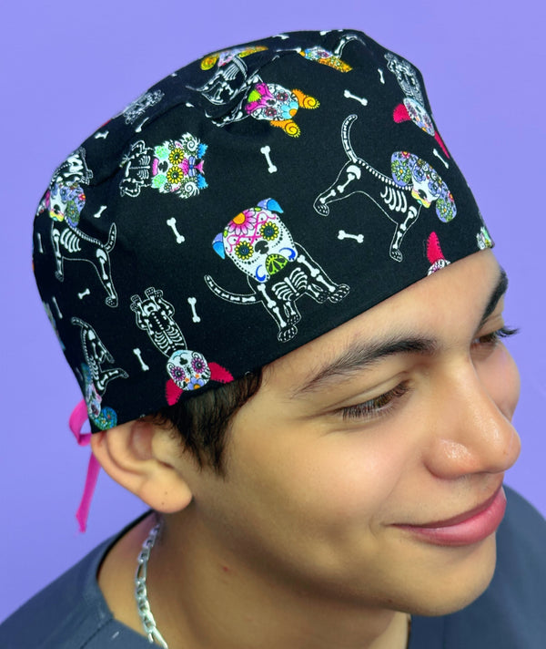 Dia De Los Muertos Skeleanimals Dogs Unisex Holiday Scrub Cap