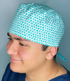 Turquoise Polka Dots on White Unisex Cute Scrub Cap