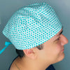 Turquoise Polka Dots on White Unisex Cute Scrub Cap