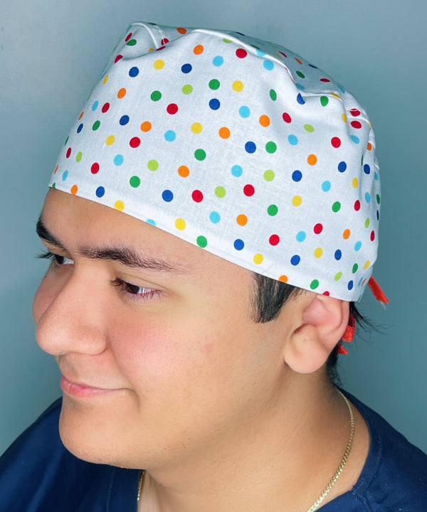 Colorful Polka Dots on White Unisex Cute Scrub Cap