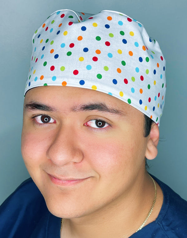 Colorful Polka Dots on White Unisex Cute Scrub Cap