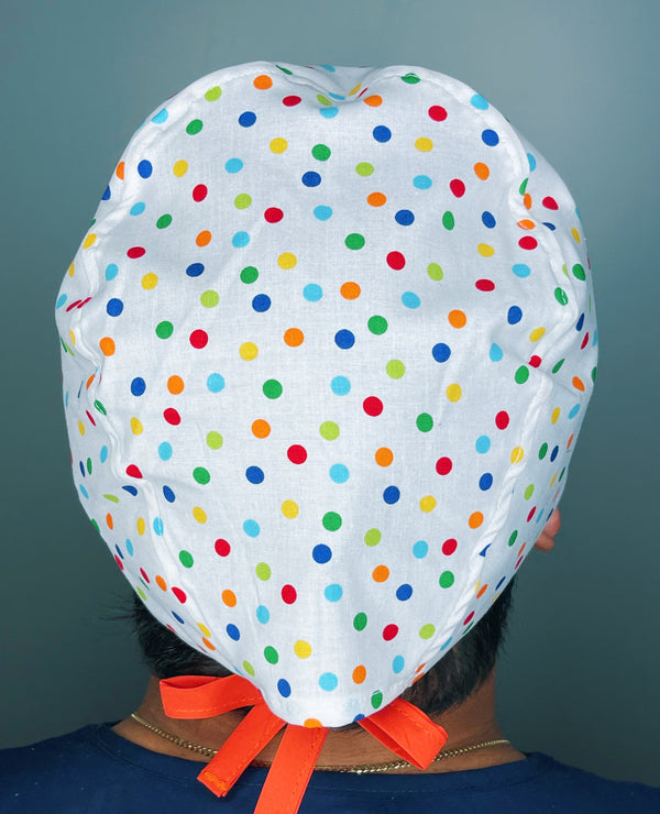Colorful Polka Dots on White Unisex Cute Scrub Cap