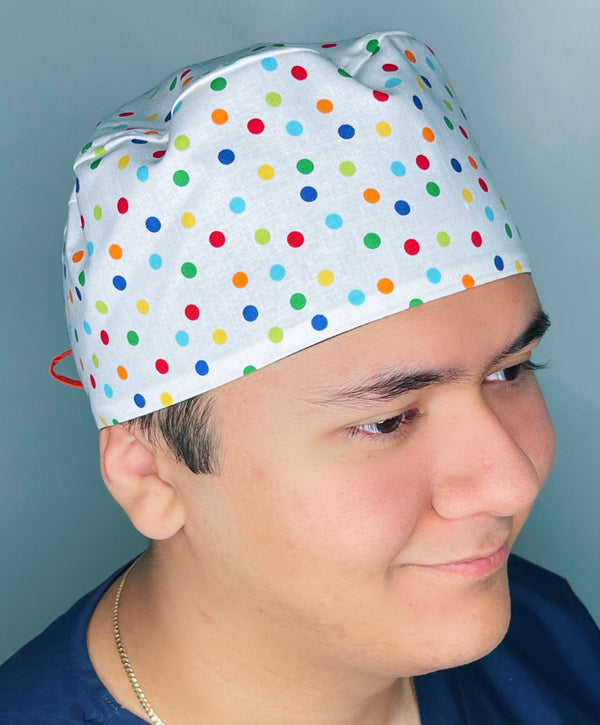 Colorful Polka Dots on White Unisex Cute Scrub Cap