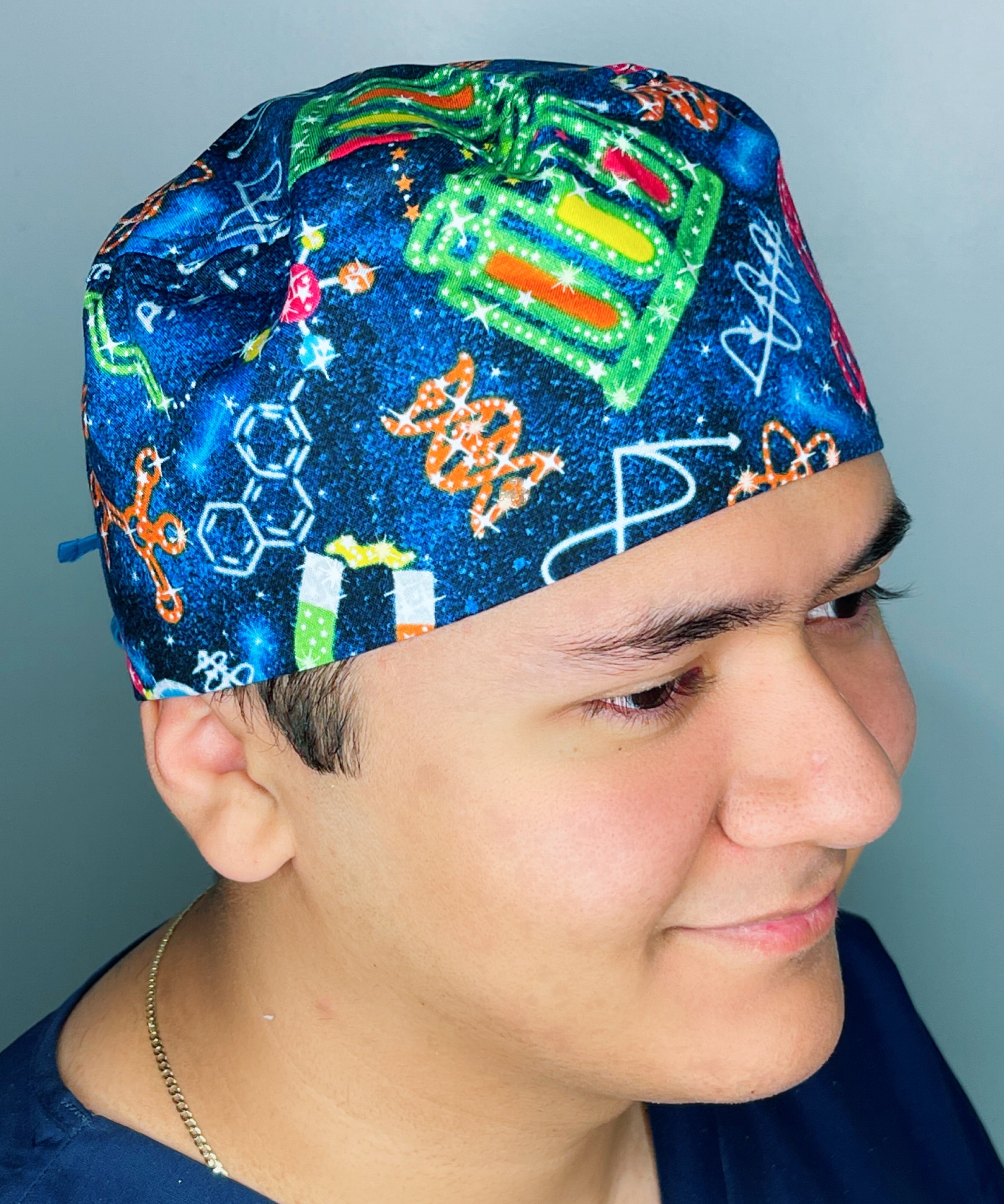 Chemistry in the Galaxy Navy Blue Design Unisex Cute Scrub Cap