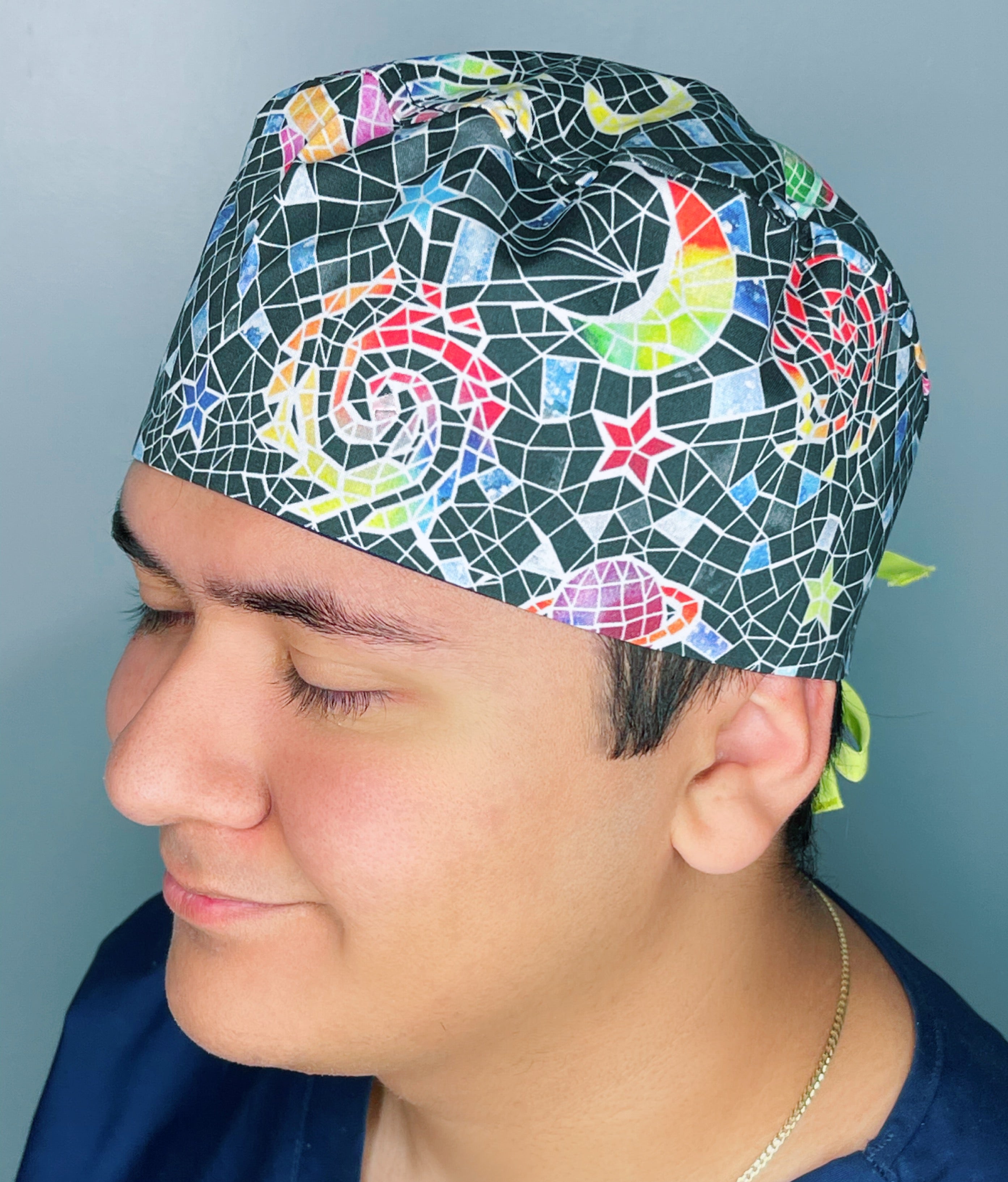 Solar System Mosaic Galaxy Navy Blue Design Unisex Cute Scrub Cap