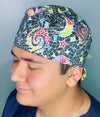 Solar System Mosaic Galaxy Navy Blue Design Unisex Cute Scrub Cap