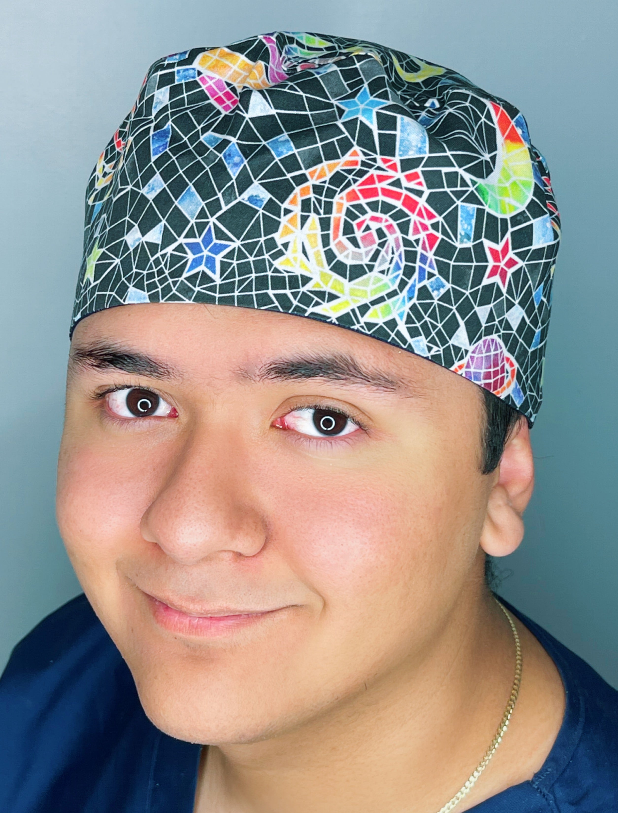 Solar System Mosaic Galaxy Navy Blue Design Unisex Cute Scrub Cap