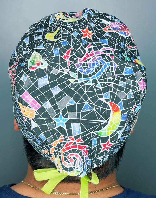 Solar System Mosaic Galaxy Navy Blue Design Unisex Cute Scrub Cap