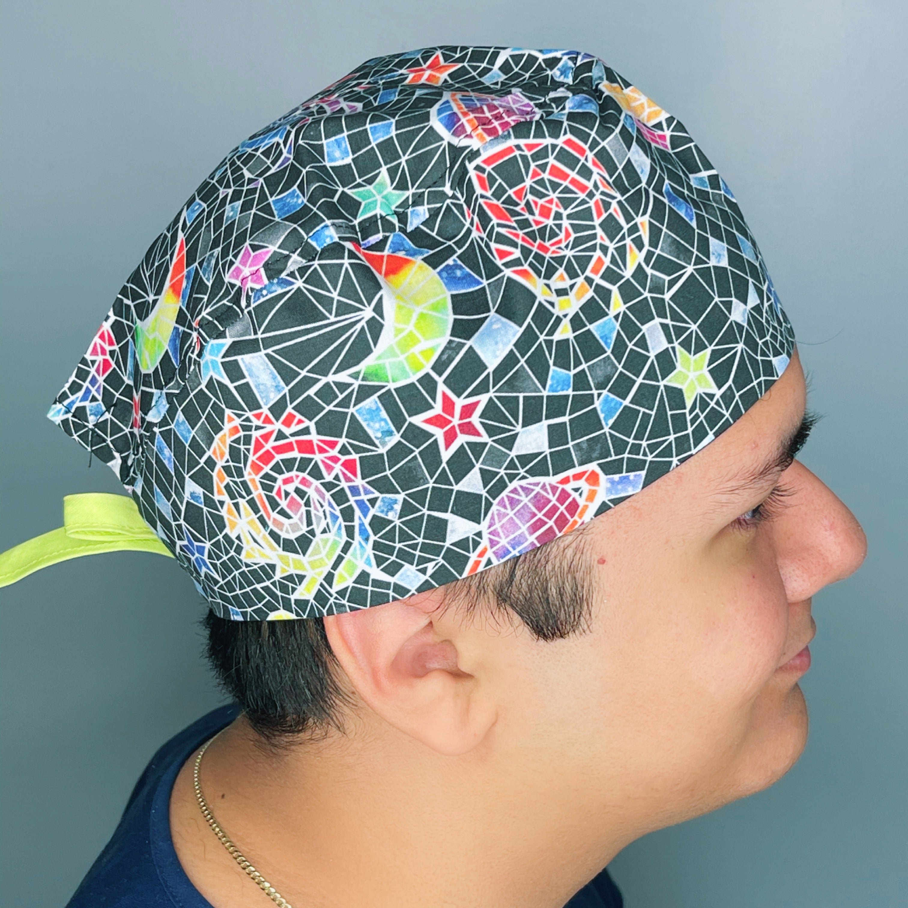 Solar System Mosaic Galaxy Navy Blue Design Unisex Cute Scrub Cap