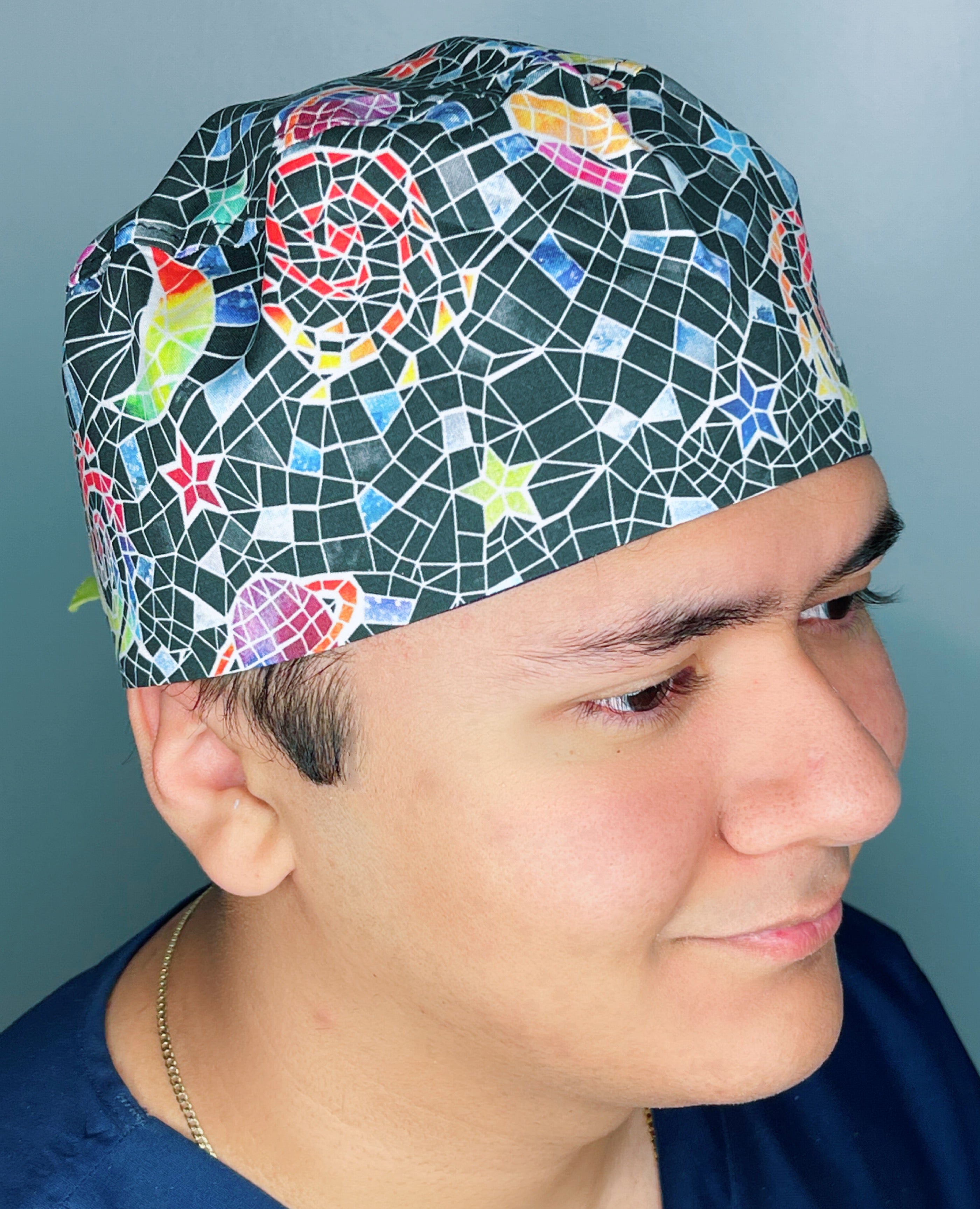 Solar System Mosaic Galaxy Navy Blue Design Unisex Cute Scrub Cap