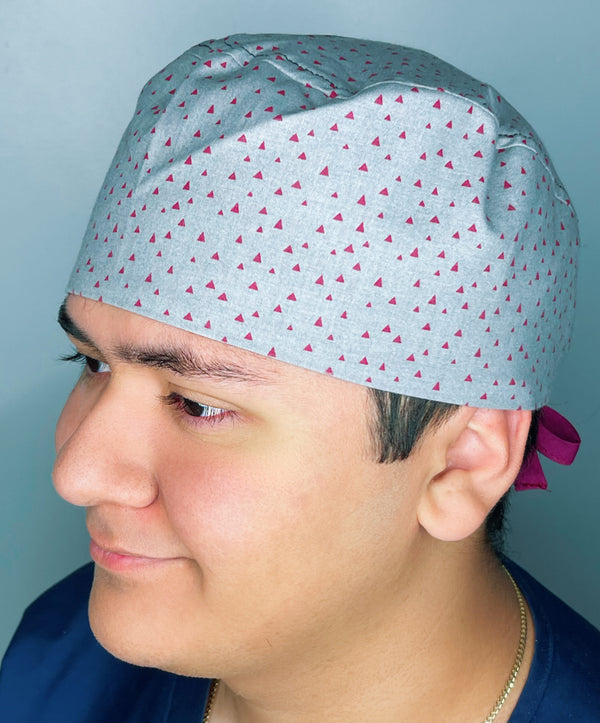 Small Pink Triangles on Grey Unisex Fancy Scrub Cap