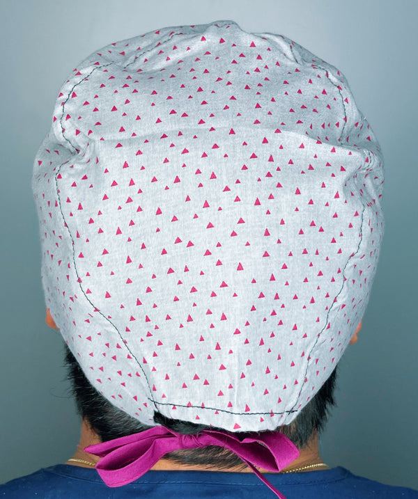 Small Pink Triangles on Grey Unisex Fancy Scrub Cap