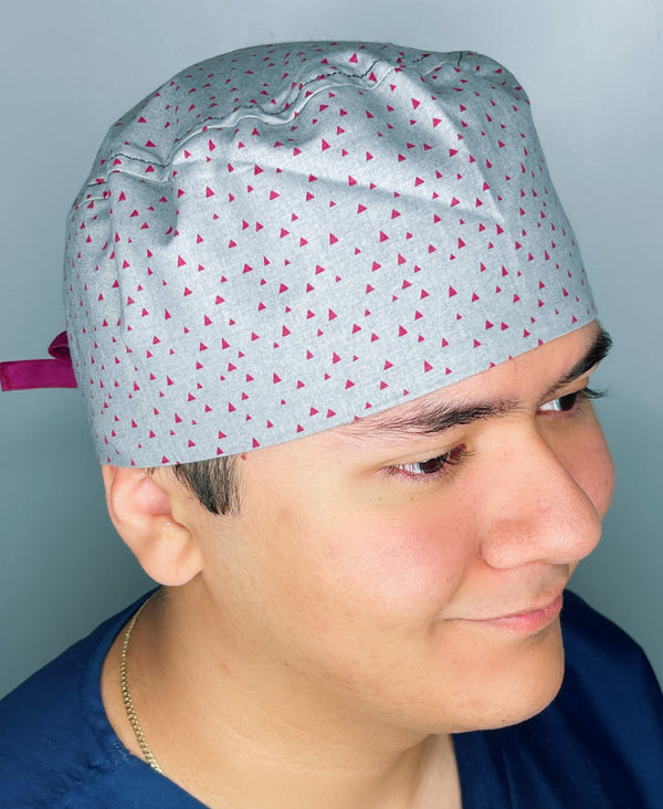 Small Pink Triangles on Grey Unisex Fancy Scrub Cap