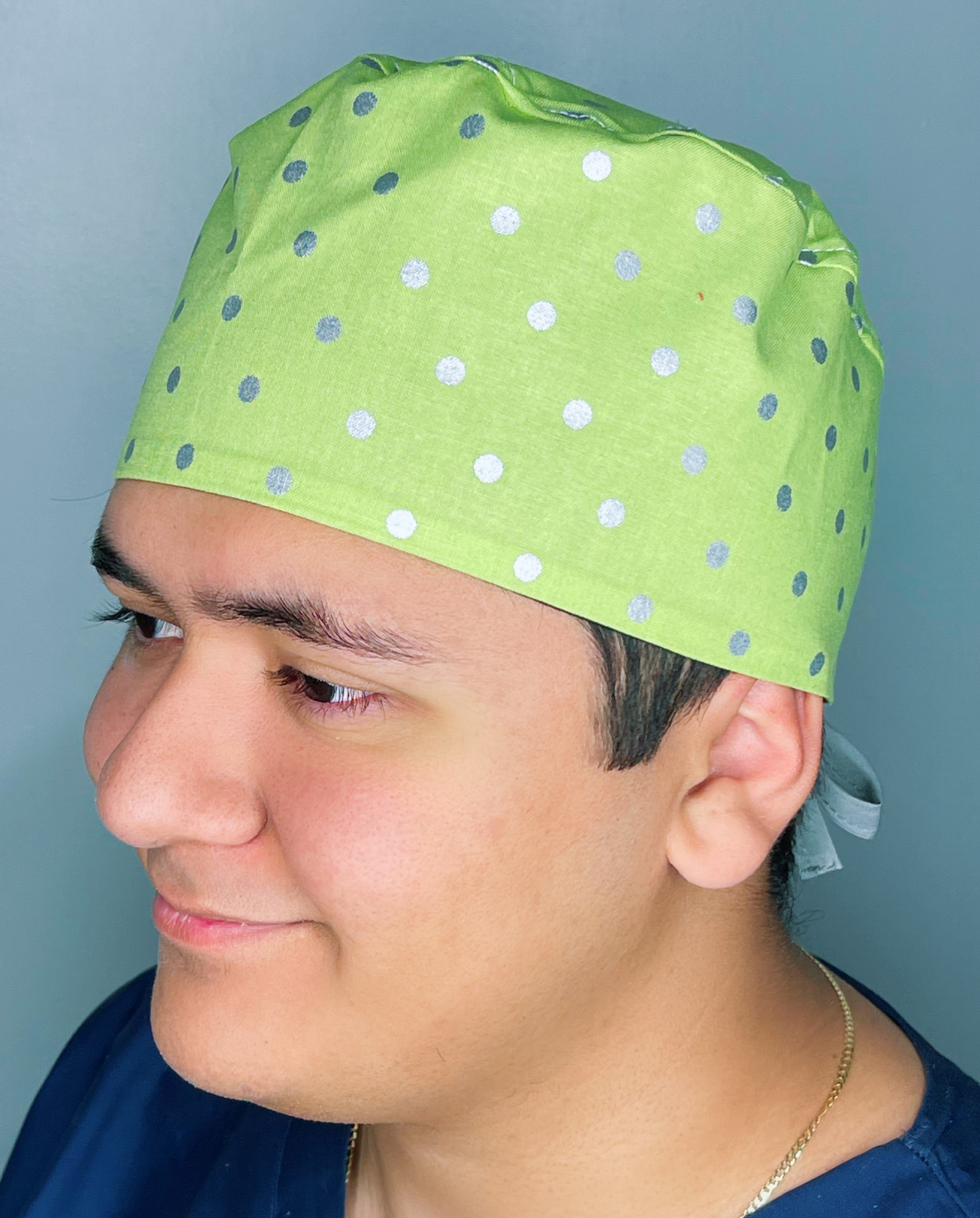 Silver Polka Dots on Green Unisex Cute Scrub Cap
