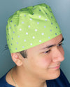 Silver Polka Dots on Green Unisex Cute Scrub Cap