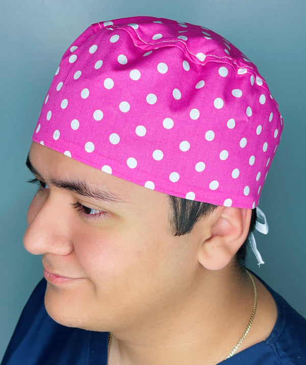 White Polka Dots on Hot Pink Unisex Cute Scrub Cap