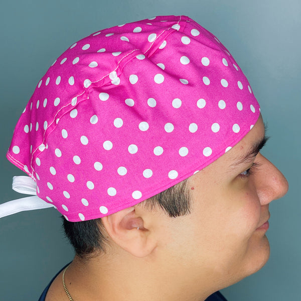 White Polka Dots on Hot Pink Unisex Cute Scrub Cap