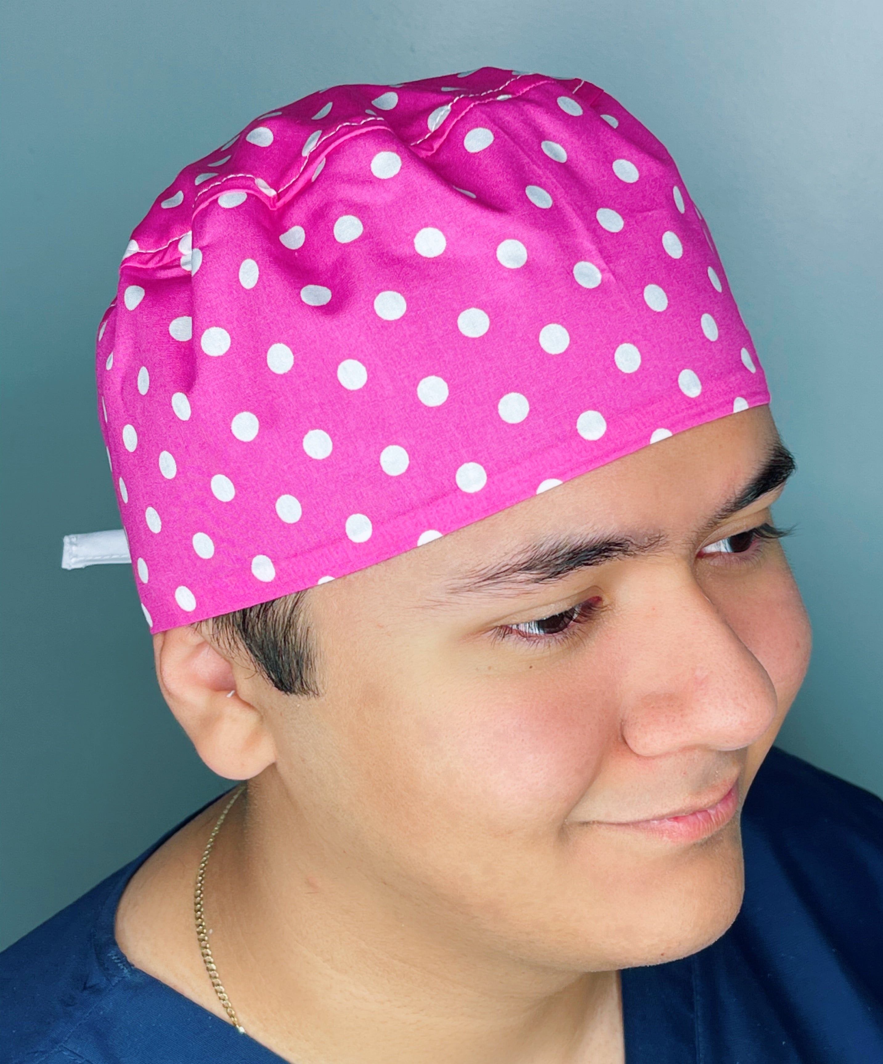 White Polka Dots on Hot Pink Unisex Cute Scrub Cap