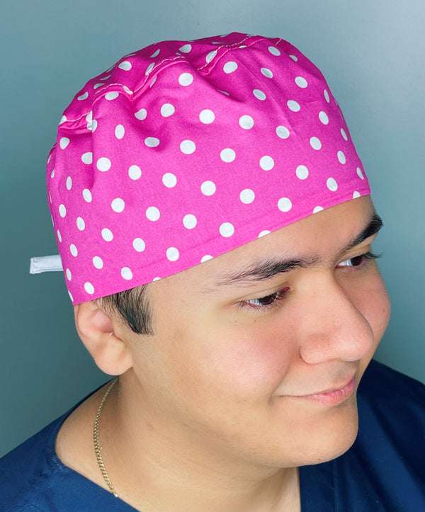 White Polka Dots on Hot Pink Unisex Cute Scrub Cap