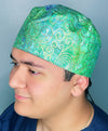 Green & Blue Ombre Arabesque Floral Design Unisex Cute Scrub Cap