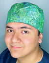 Green & Blue Ombre Arabesque Floral Design Unisex Cute Scrub Cap
