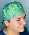 Green & Blue Ombre Arabesque Floral Design Unisex Cute Scrub Cap