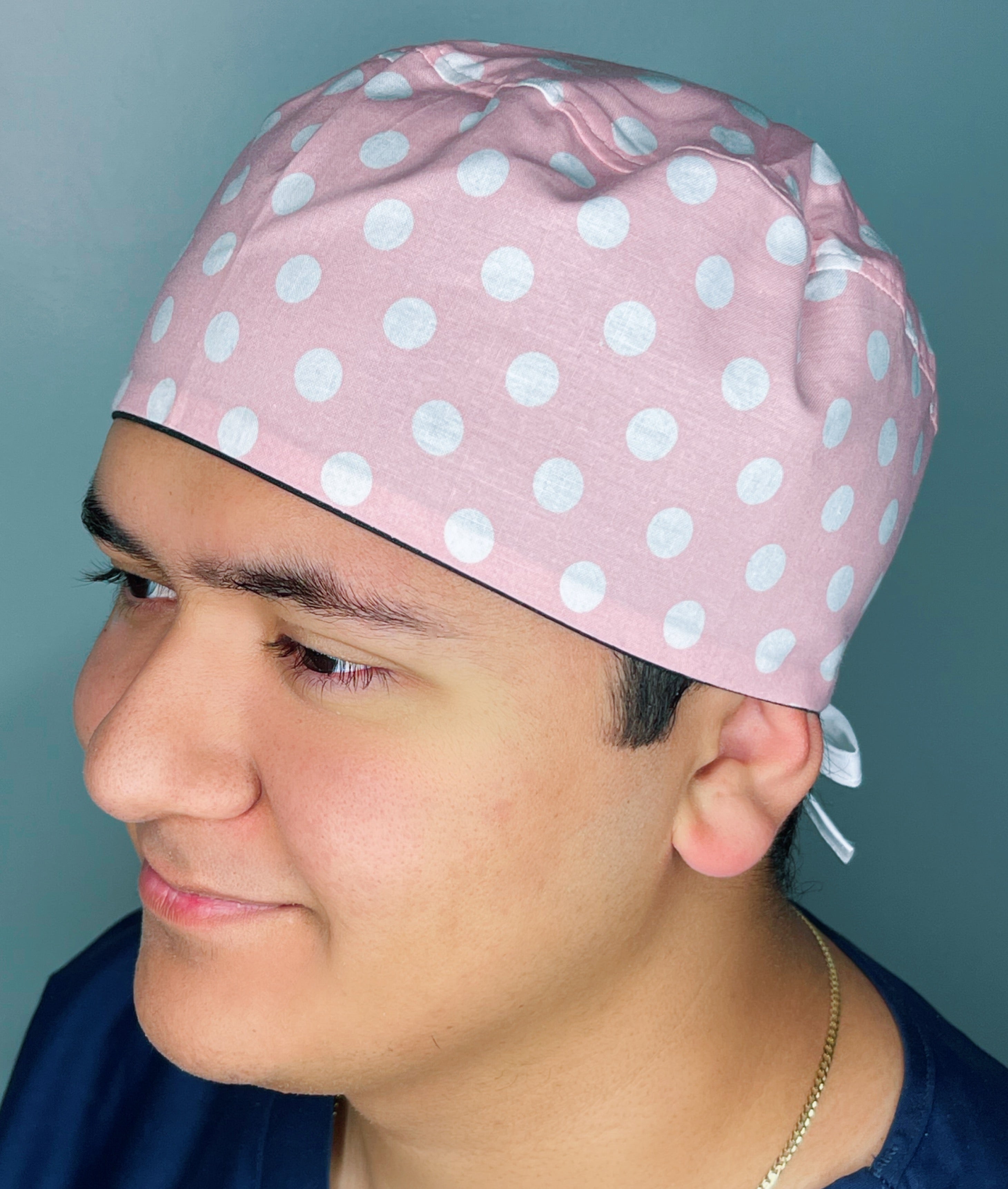 White Polka Dots on Pastel Pink Unisex Cute Scrub Cap