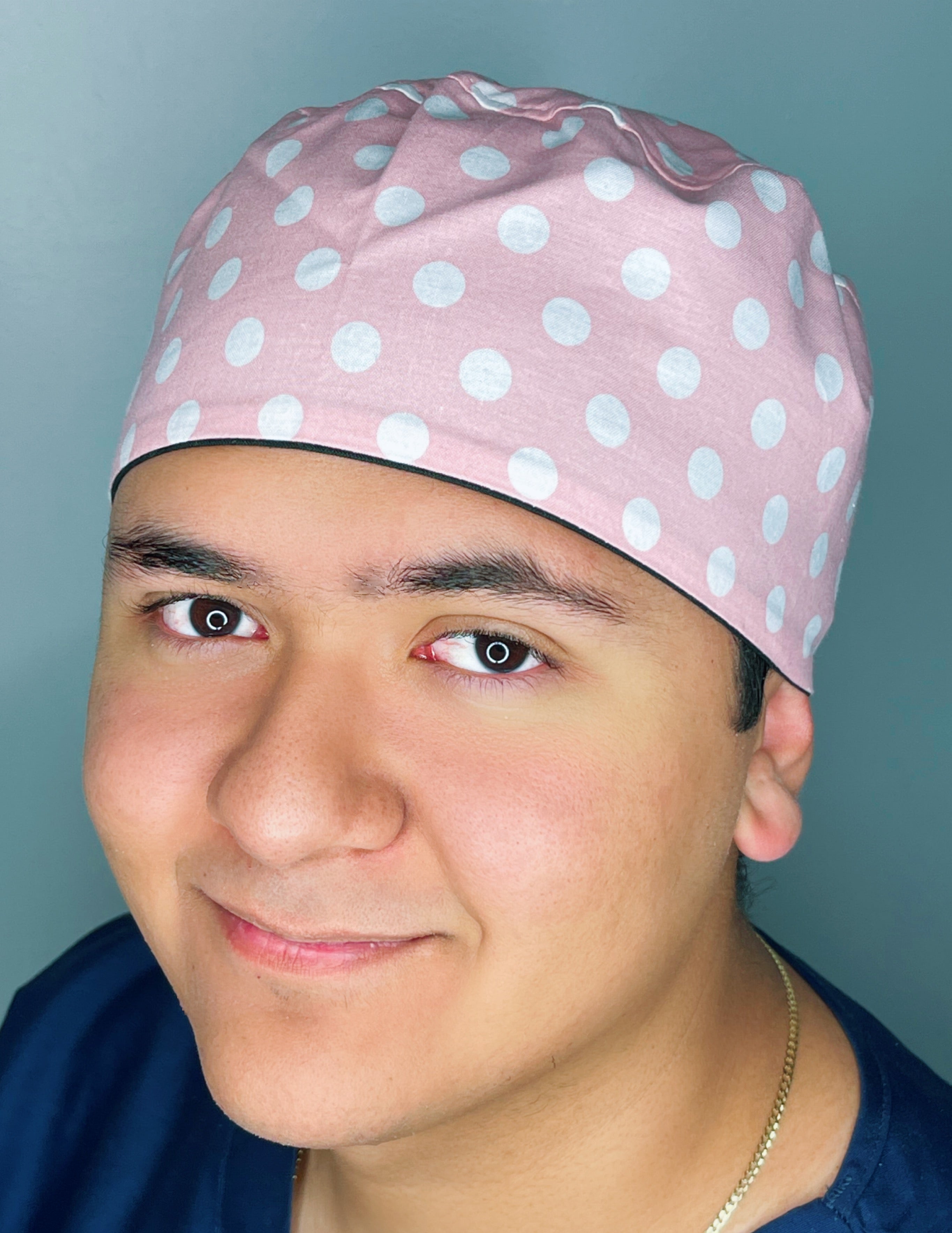 White Polka Dots on Pastel Pink Unisex Cute Scrub Cap