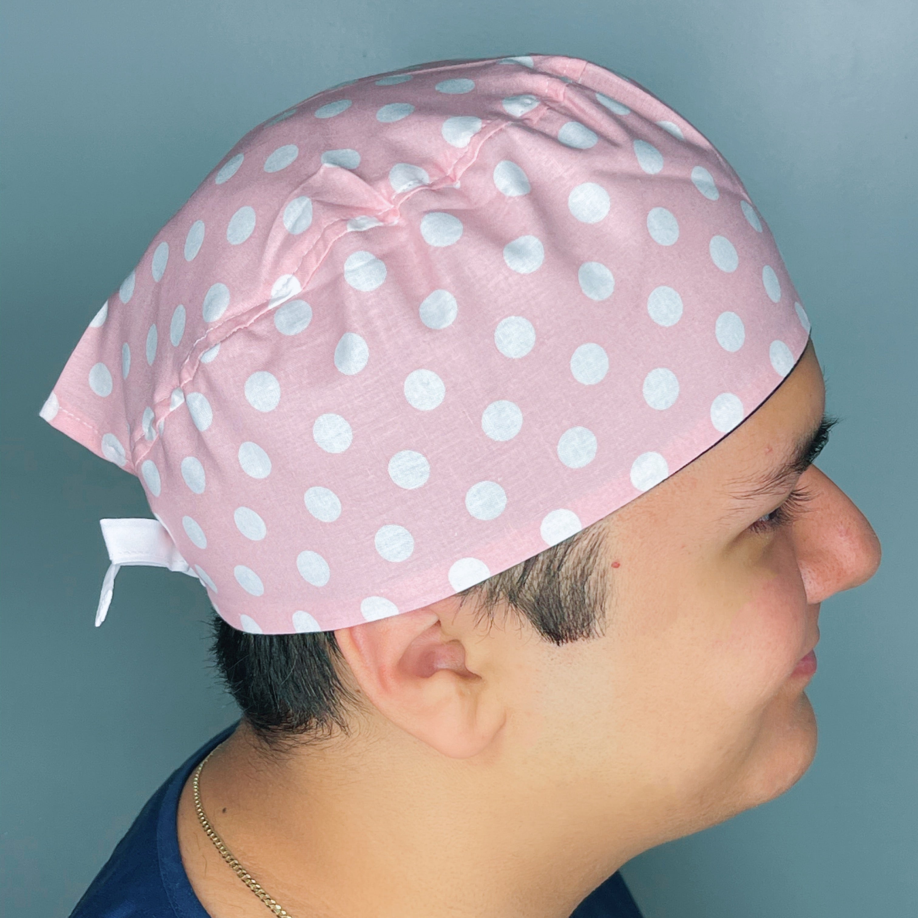 White Polka Dots on Pastel Pink Unisex Cute Scrub Cap