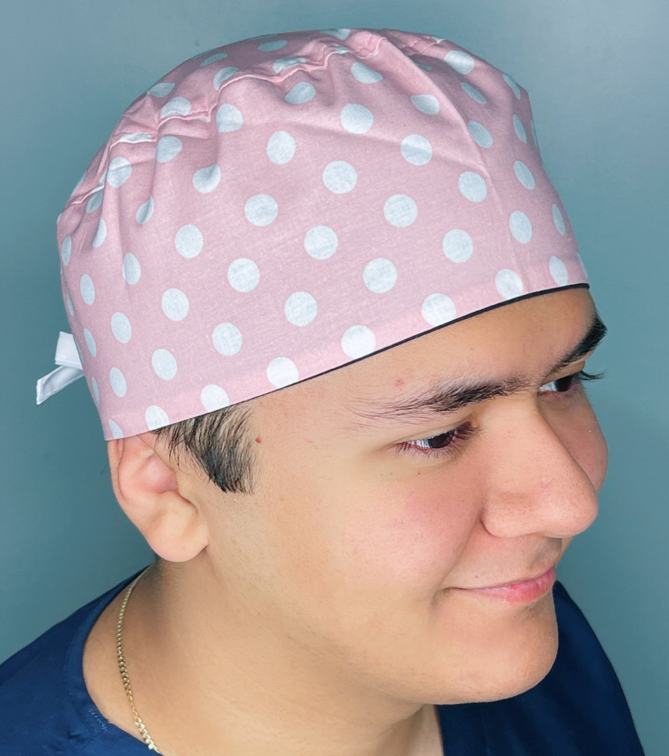 White Polka Dots on Pastel Pink Unisex Cute Scrub Cap