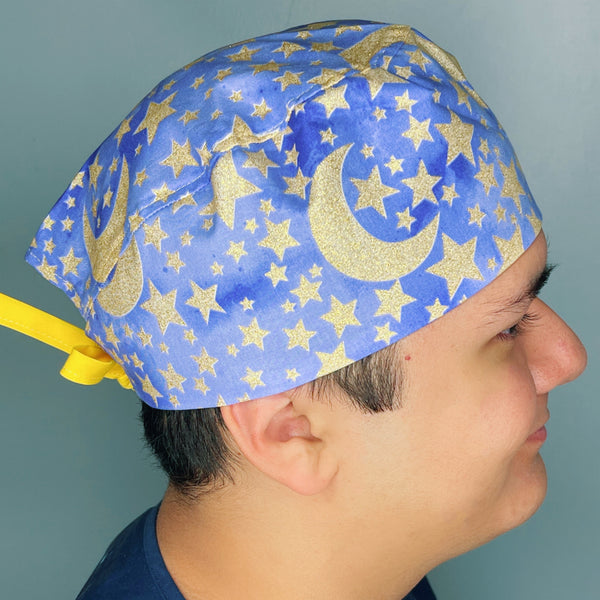 Stars & Moons Glitter Lavender Blue Unisex Fancy Scrub Cap