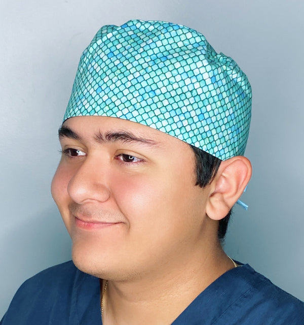 Cool Toned Blue & Green Scales Design Unisex Cute Scrub Cap