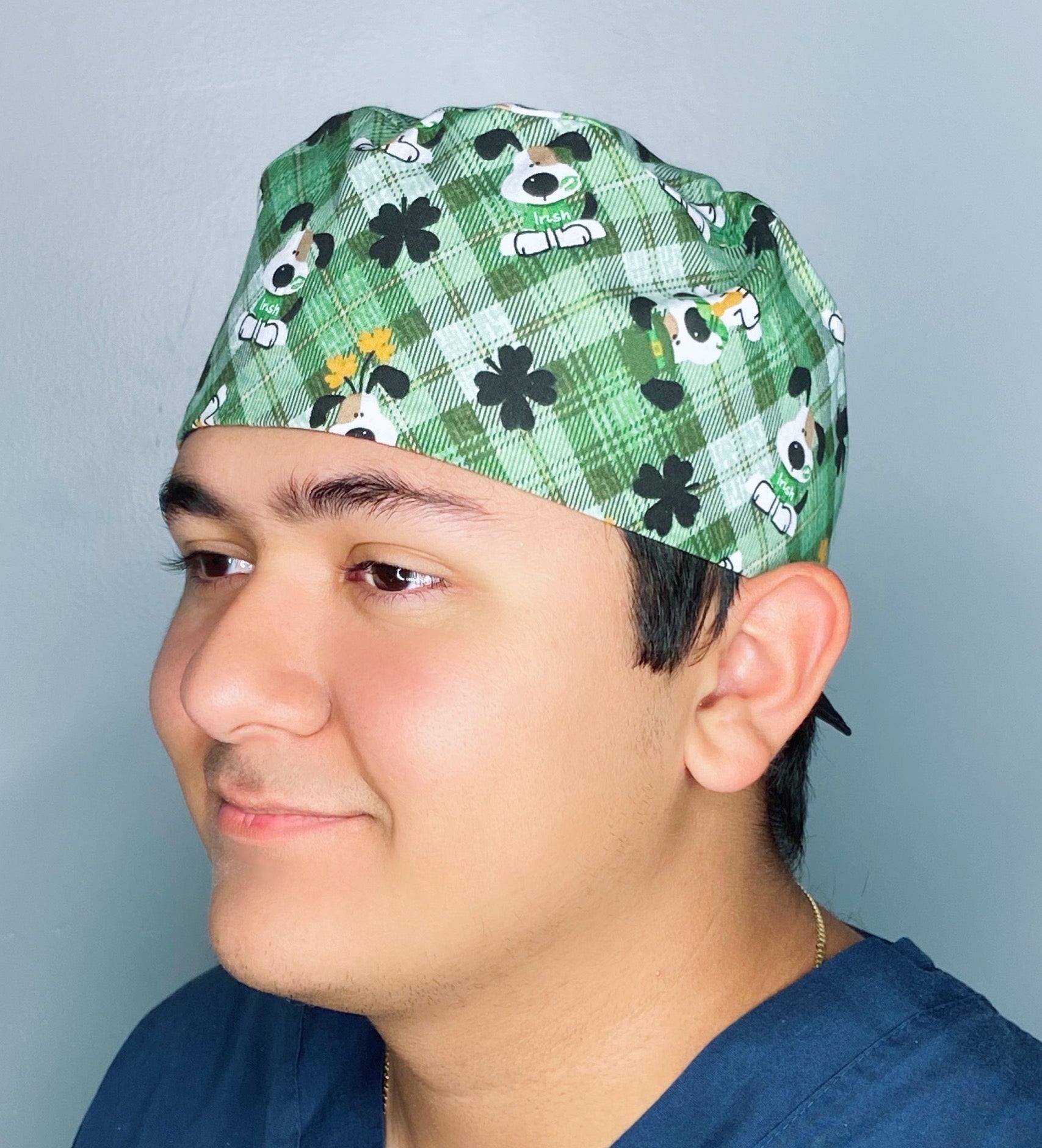 Clover Leaves and Pups St. Patrick's Day Unisex Holiday Scrub Cap