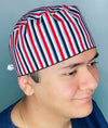 Red, White & Blue Stripes Unisex Cute Scrub Cap