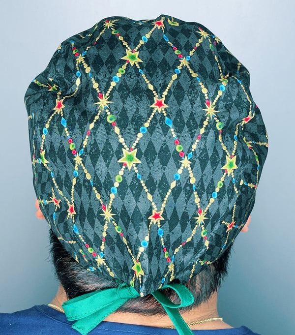 Gold Stars on Black Unisex Fancy Scrub Cap