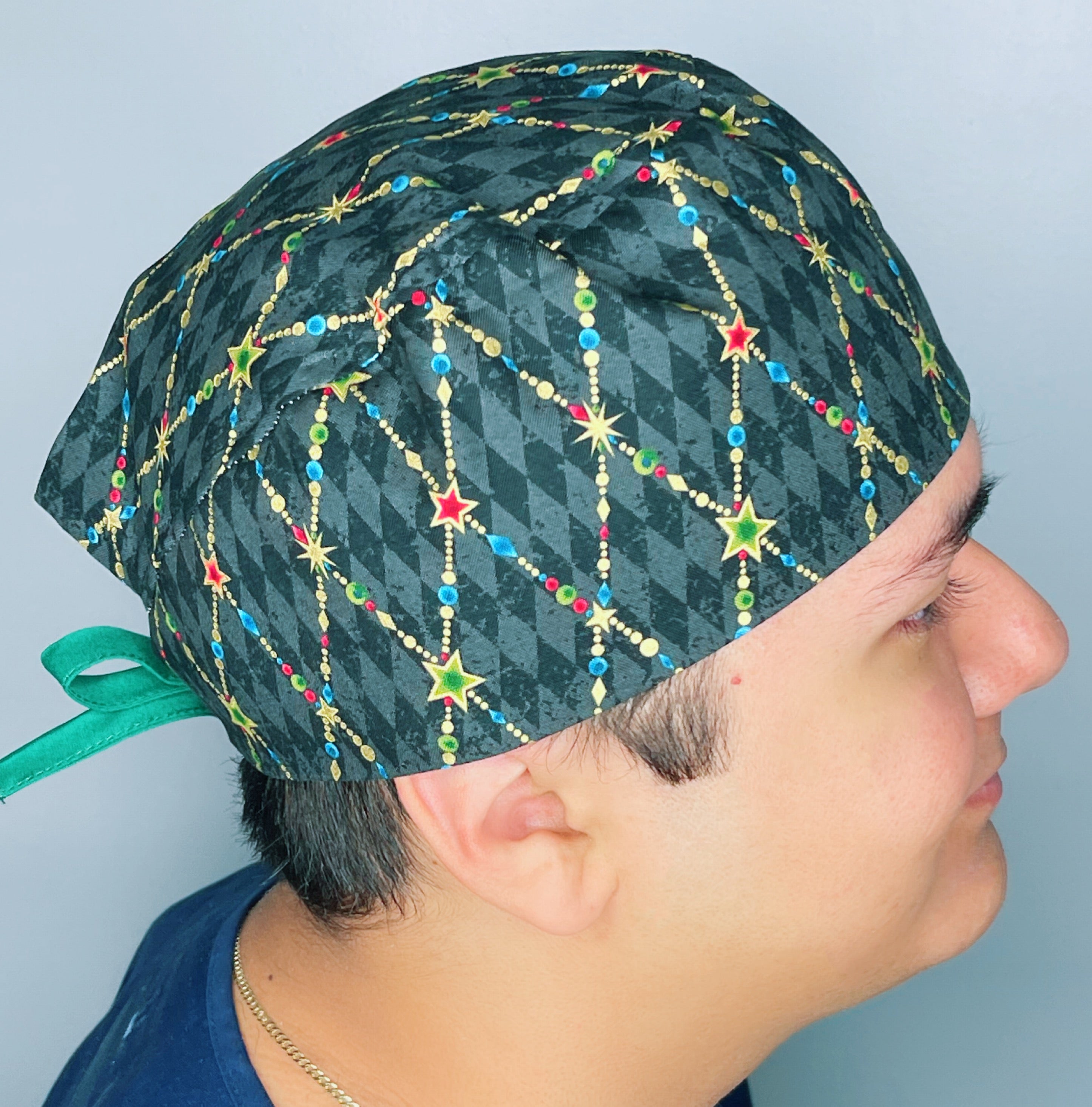Gold Stars on Black Unisex Fancy Scrub Cap