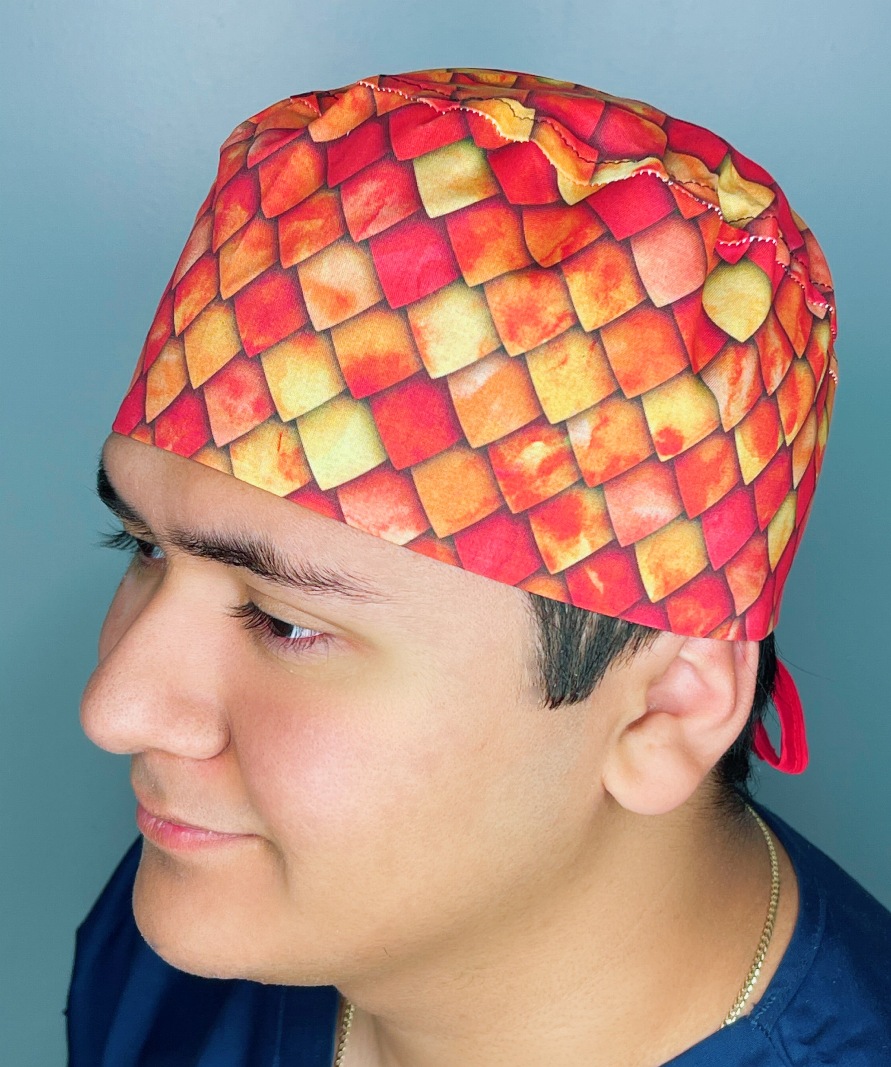 Red & Orange Ombre Dragon Scales Design Unisex Cute Scrub Cap