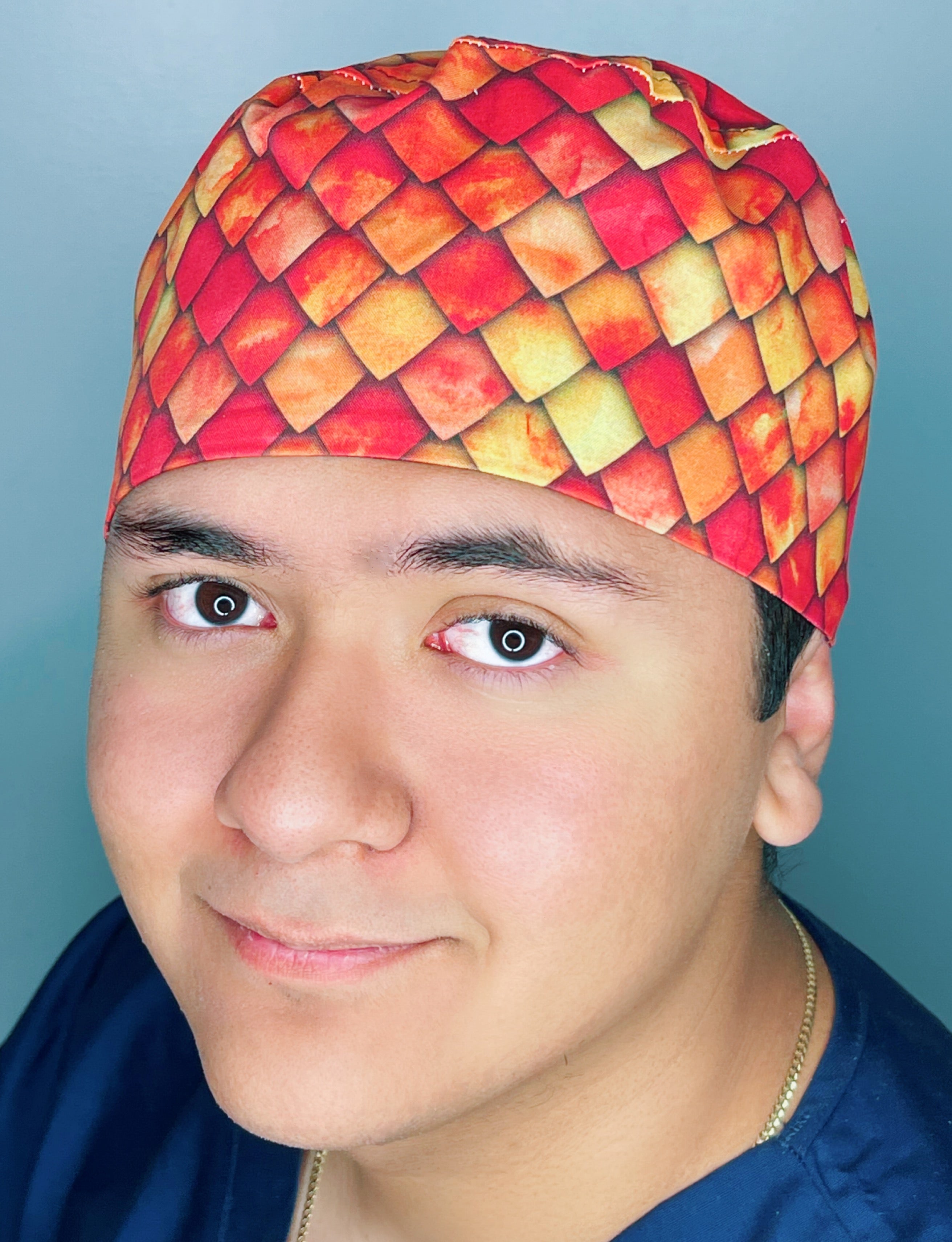 Red & Orange Ombre Dragon Scales Design Unisex Cute Scrub Cap