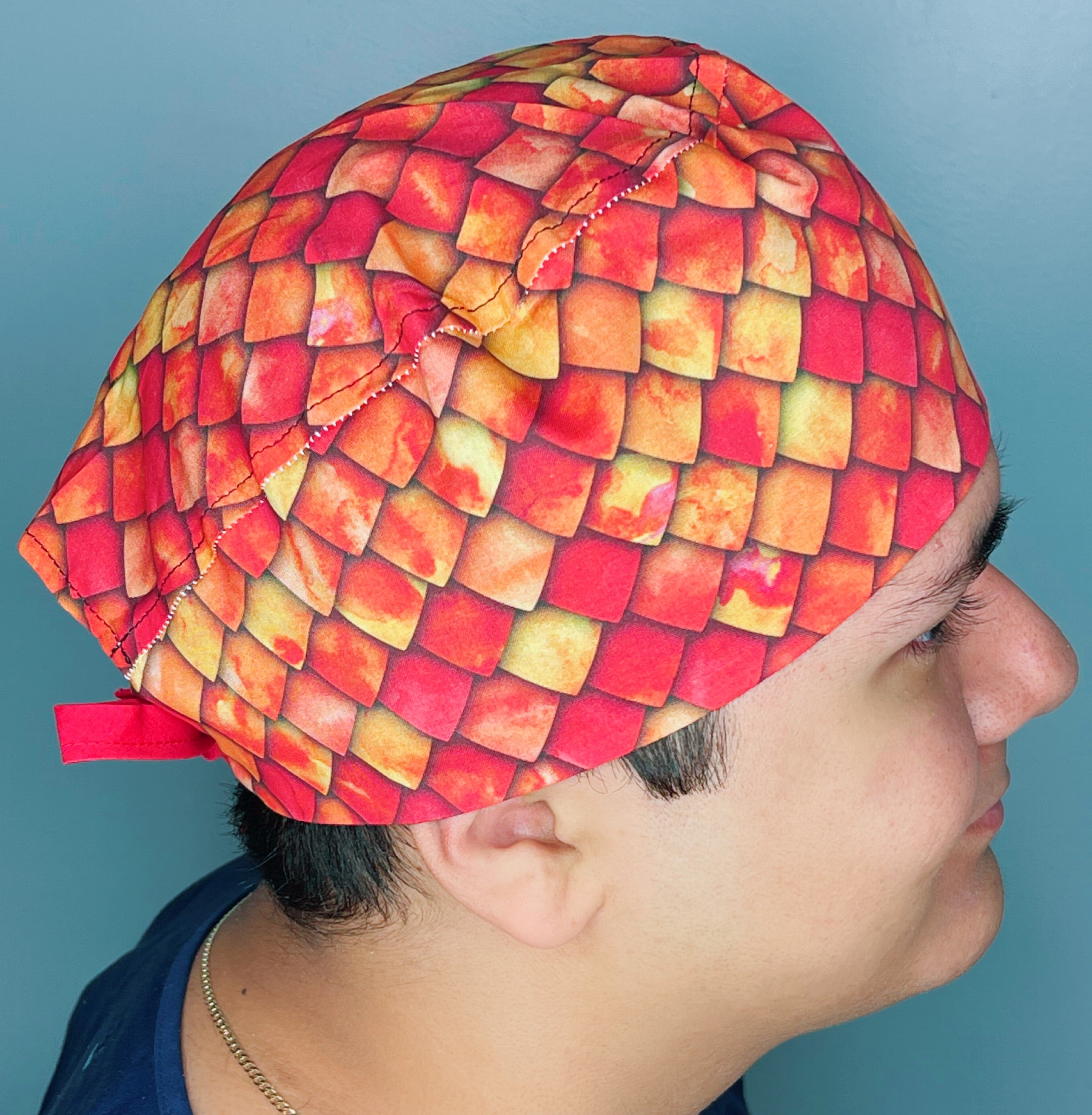 Red & Orange Ombre Dragon Scales Design Unisex Cute Scrub Cap