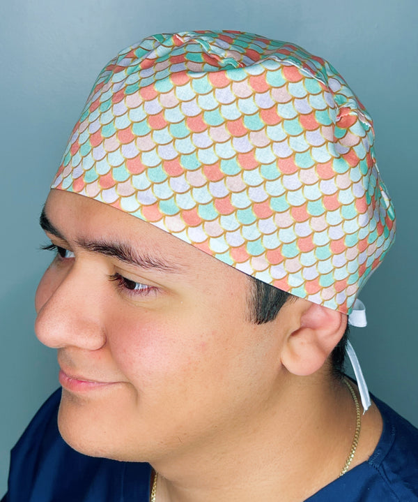 Orange Ombre Scalloped Scales Design Unisex Cute Scrub Cap
