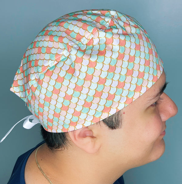 Orange Ombre Scalloped Scales Design Unisex Cute Scrub Cap