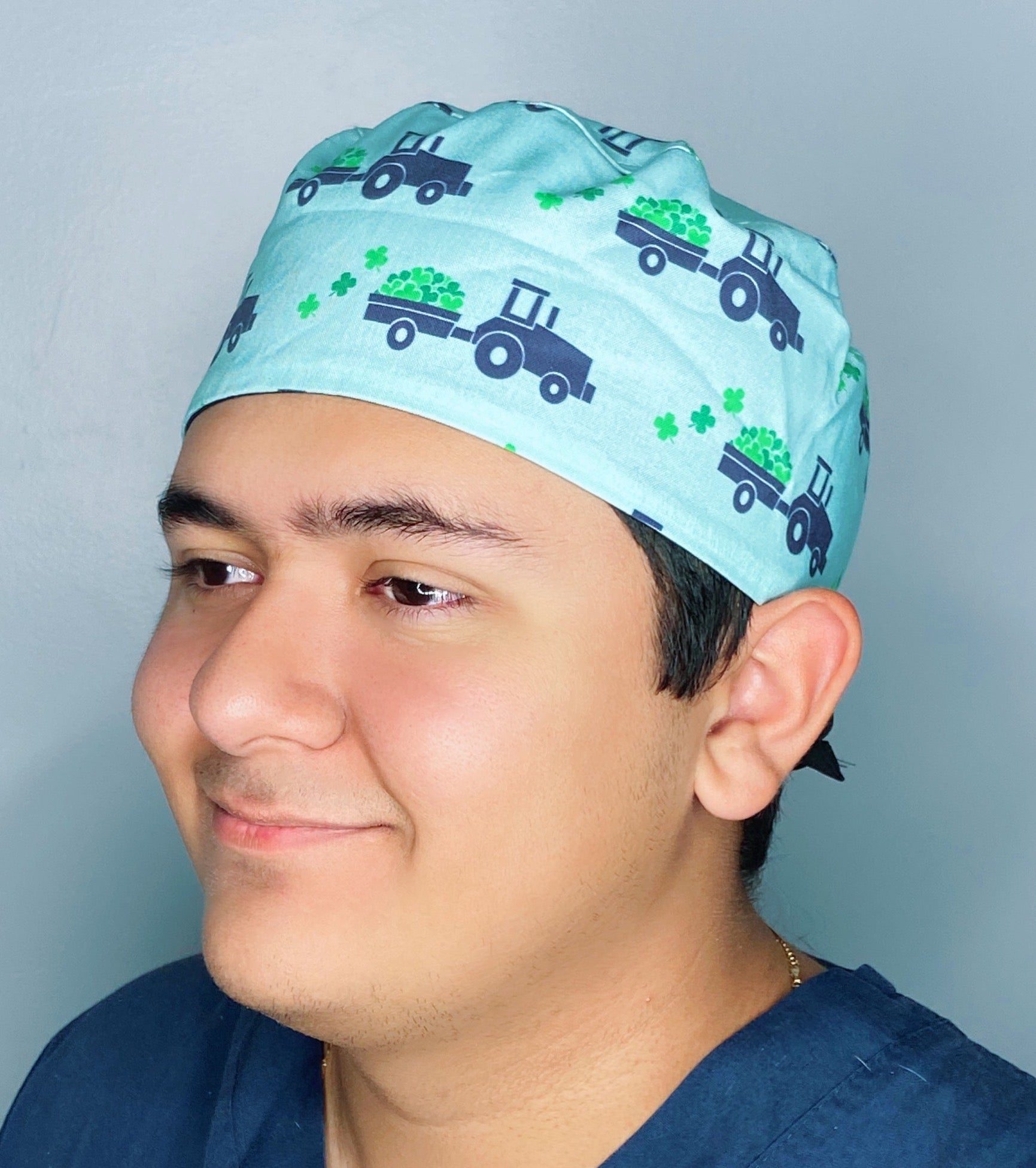 Clover Leaves & Tractors St. Patrick's Day Unisex Holiday Scrub Cap