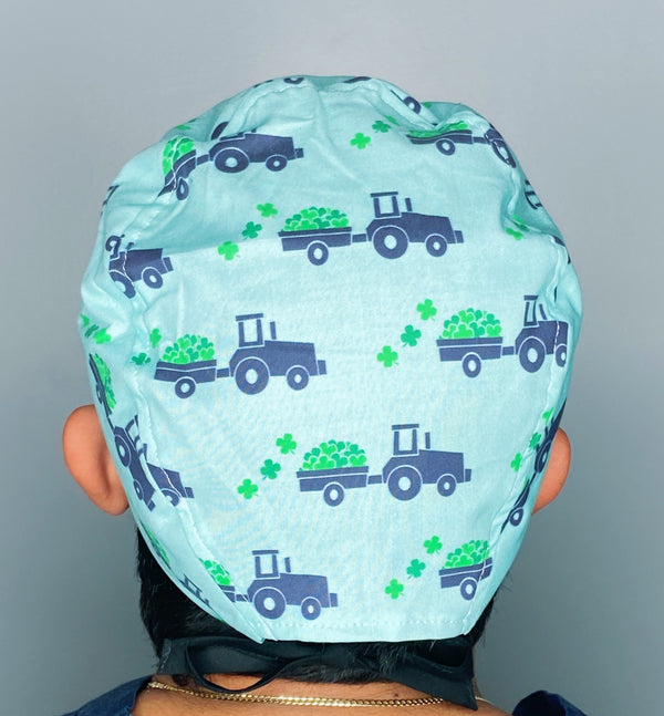 Clover Leaves & Tractors St. Patrick's Day Unisex Holiday Scrub Cap