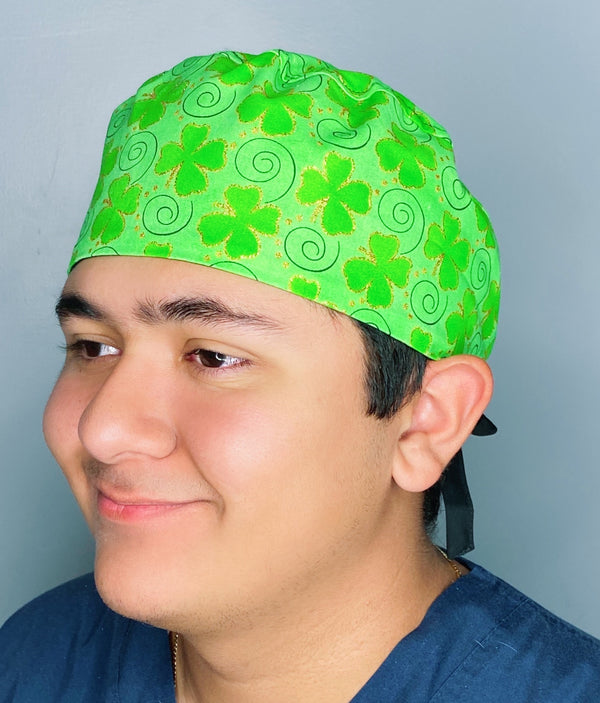 Glitter Clover Leaves Swirls St. Patrick's Day Unisex Holiday Scrub Cap