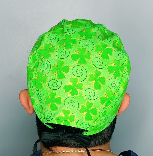 Glitter Clover Leaves Swirls St. Patrick's Day Unisex Holiday Scrub Cap