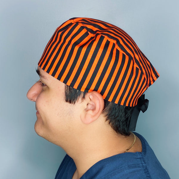 Orange & Black Stripes Unisex Holiday Scrub Cap